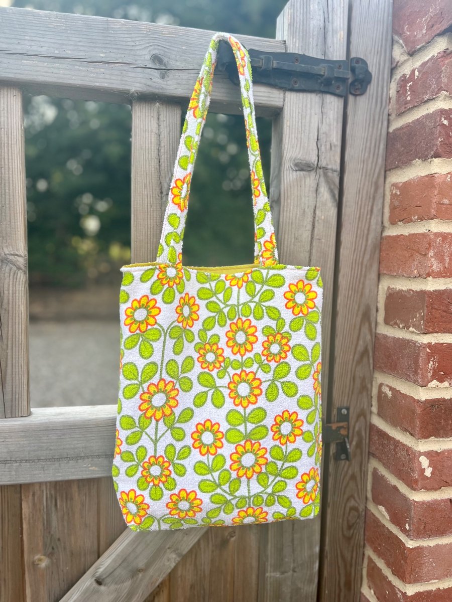 Retro floral beach tote with waterproof lining