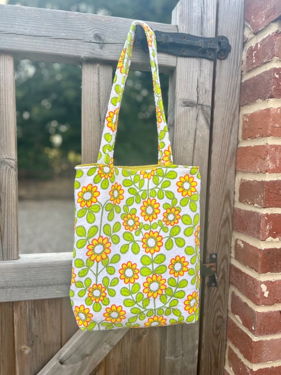 Retro floral beach tote with waterproof lining