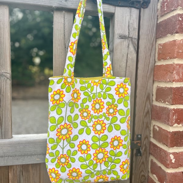 Retro floral beach tote with waterproof lining