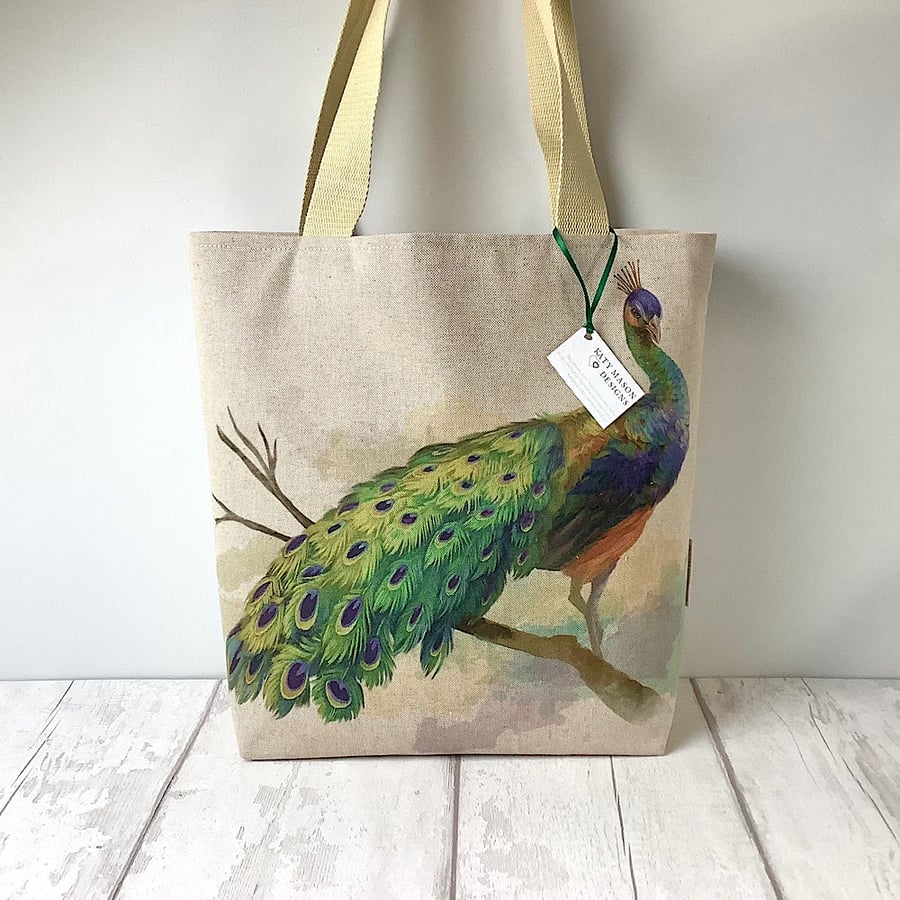 Peacock Tote Bag - Long Handled