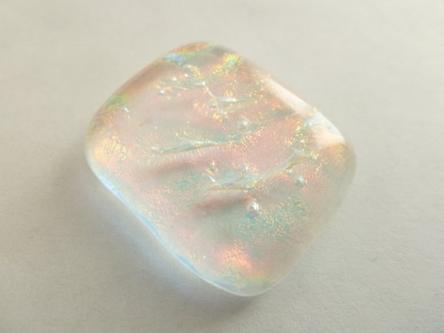 fused glass cabochon red opal dichroic