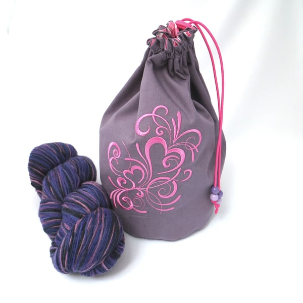 Inky Hearts Embroidered Project Bag