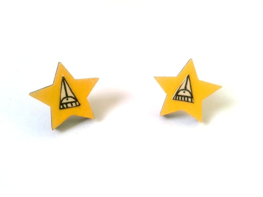 Illustrated Yellow Star Earrings