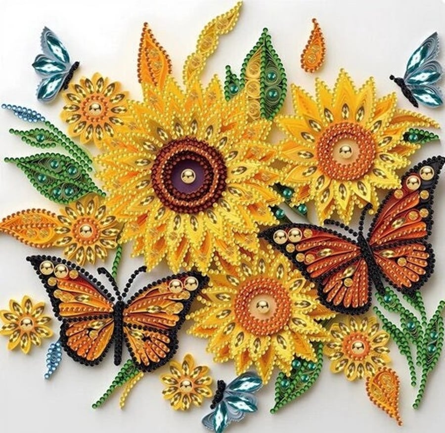 5D DIY Sunflower and Butterfly Diamond Painting Art Painting for Adults 30cm x 3