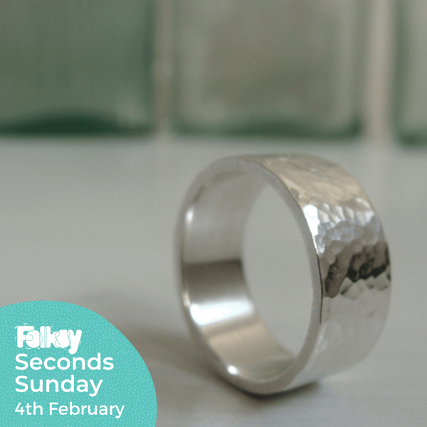 Heavy Sterling Silver Hammered Wide Band - Seconds Sunday