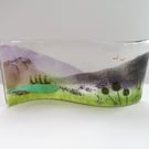 Scottish Highlands landscape, fused glass landscape art, decor for the home. 