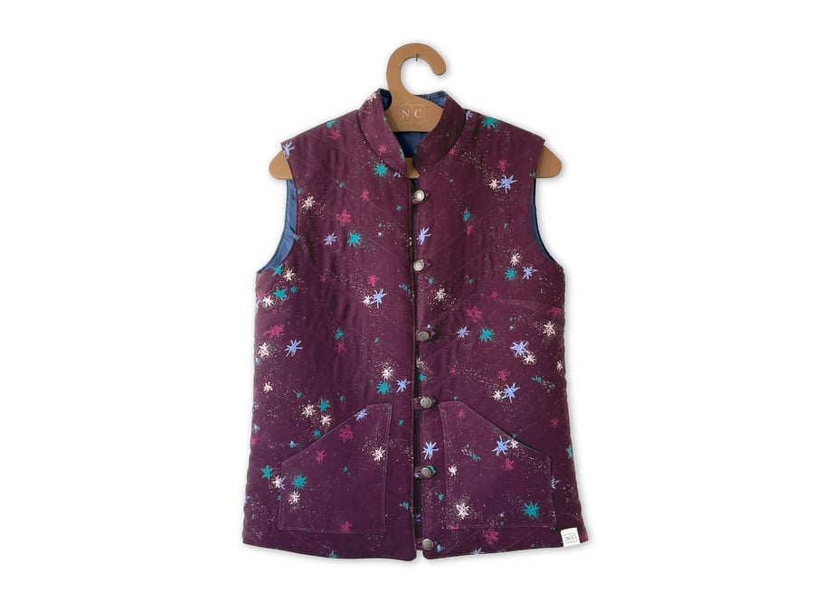 Handmade Quilted Vest - ‘Star Gazers’ Upcycled - Size Small (UK 8-10)