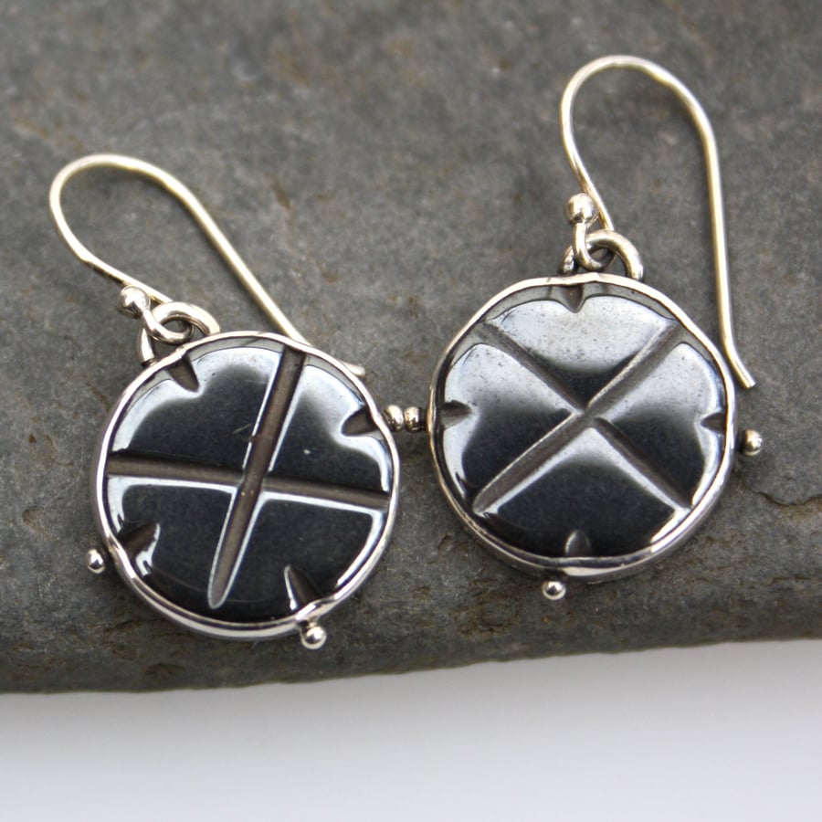 Silver and haematite earrings