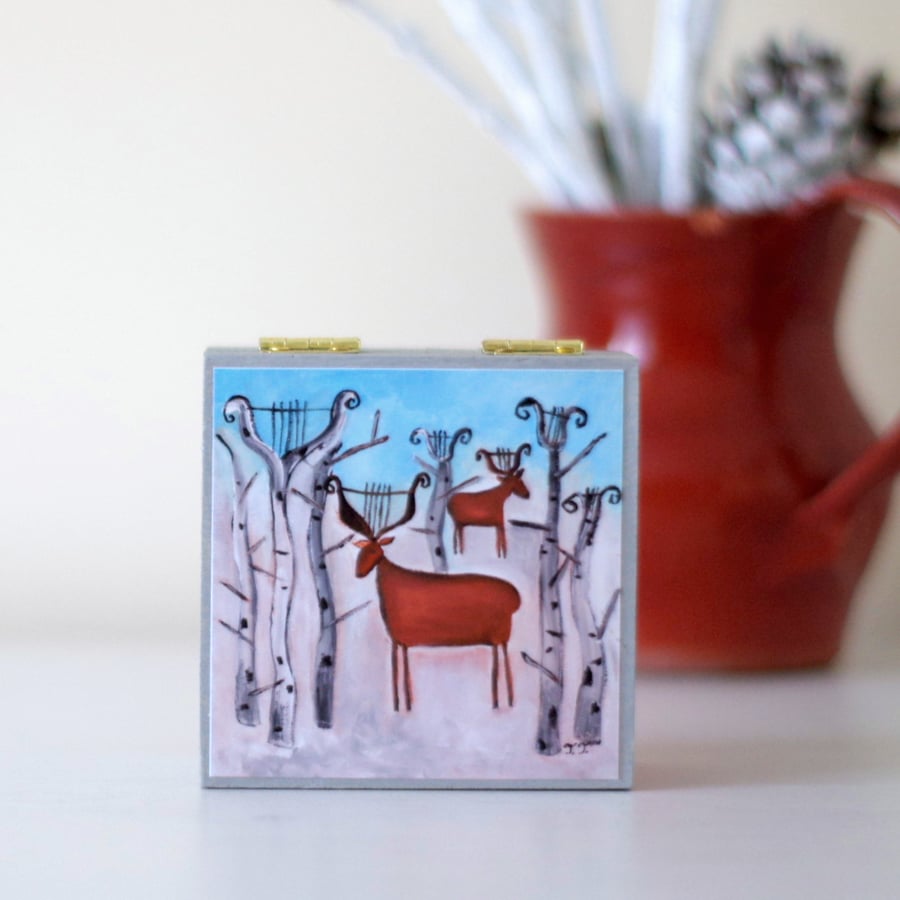Christmas Trinket Box with Winter Landscape Art Print