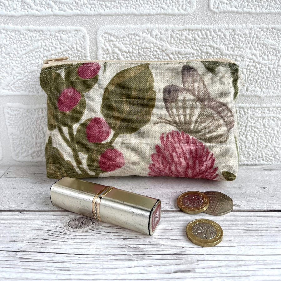 Large Coin Purse with Pink Flowers and White Butterfly