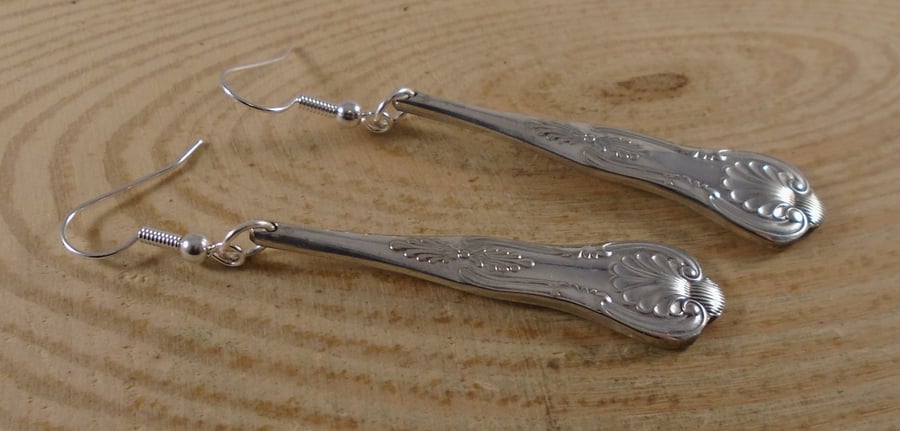 Upcycled Silver Plated Kings Sugar Tong Handle Earrings SPE042104