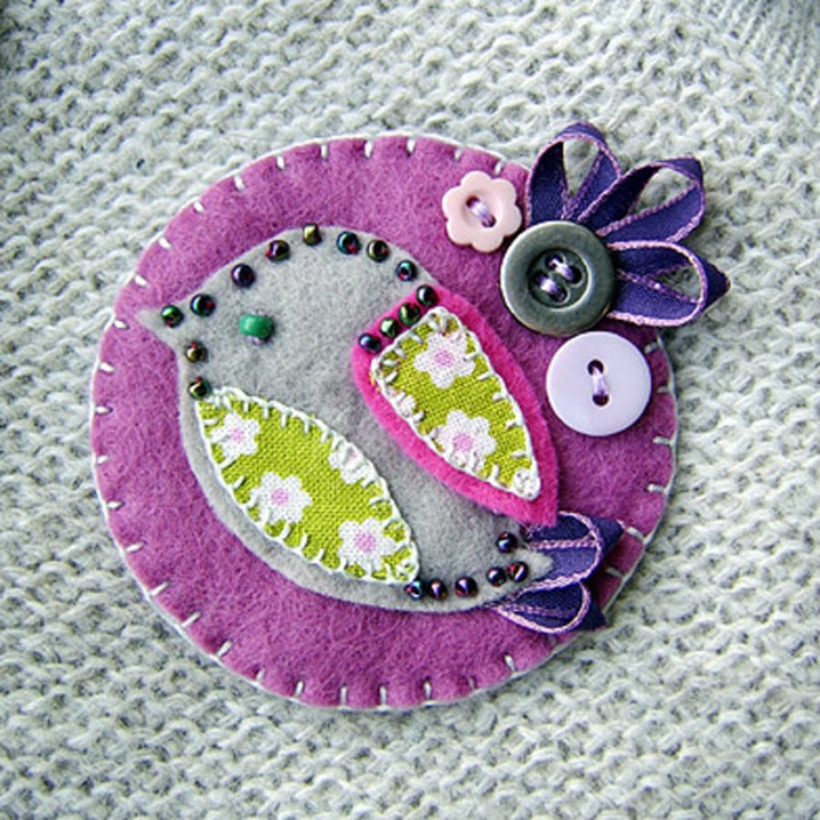 Little Bird Fabric Brooch