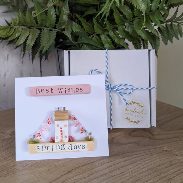Best Wishes Card With Removable Wooden Cottage Gift