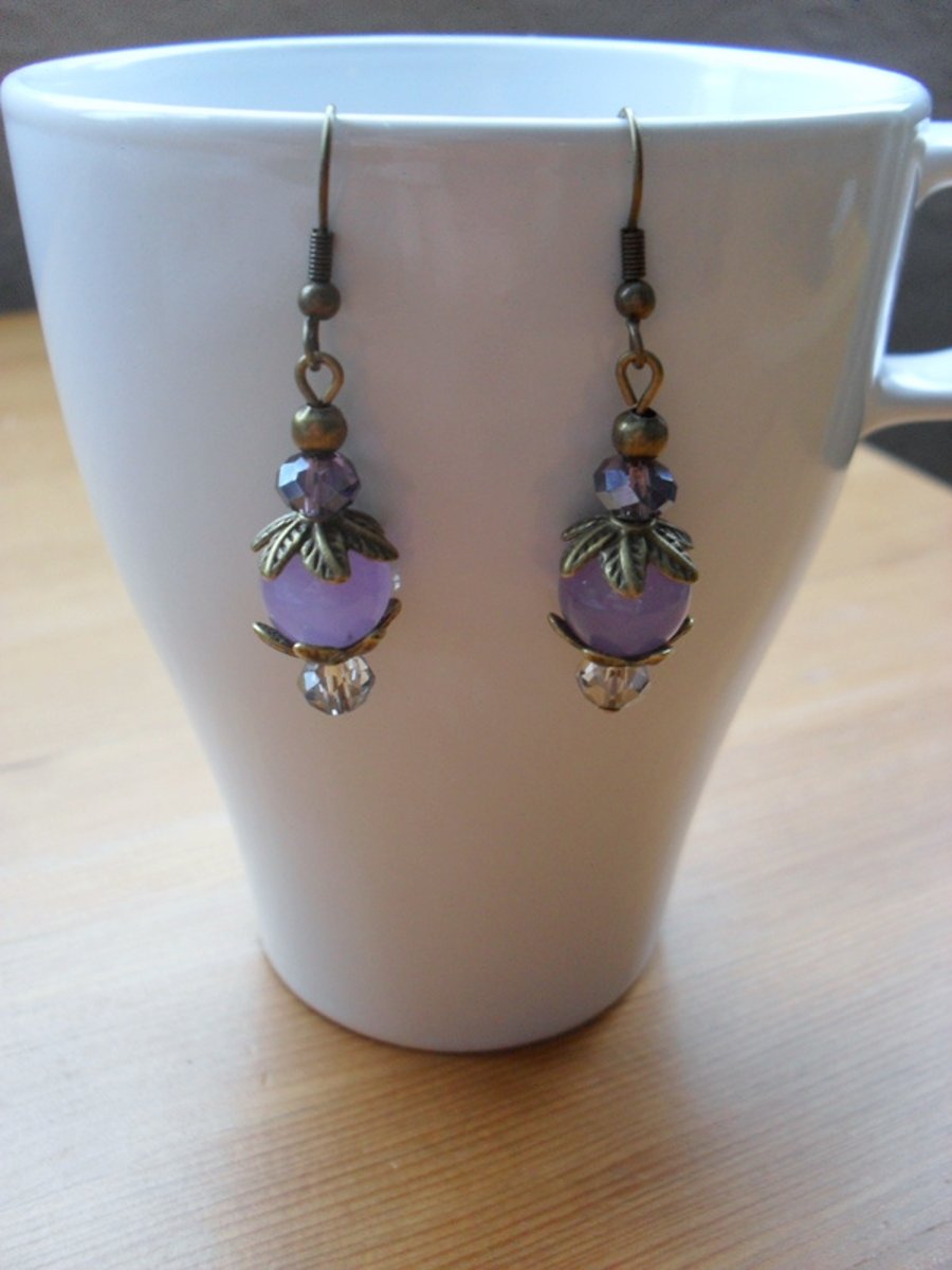 Lilac Quarzite and Crystal Earrings