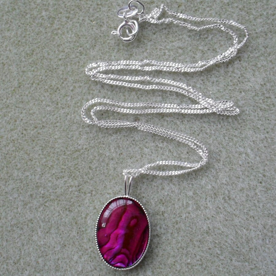 Sterling Silver Deep Pink Abalone Shell Necklace