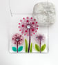Fused Glass Pink Allium Square Hanging 2 - Handmade Glass Suncatcher - Image 1