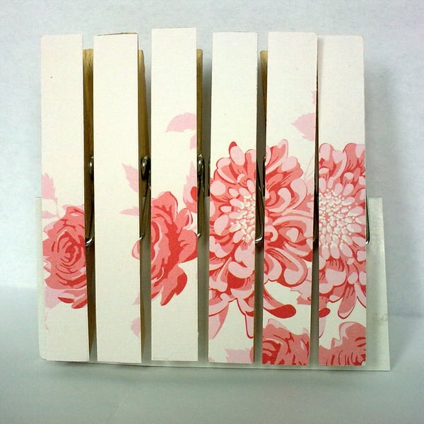 Tilda Clothespins Card Pegs Fridge Magnets Magnetic Pink Rose