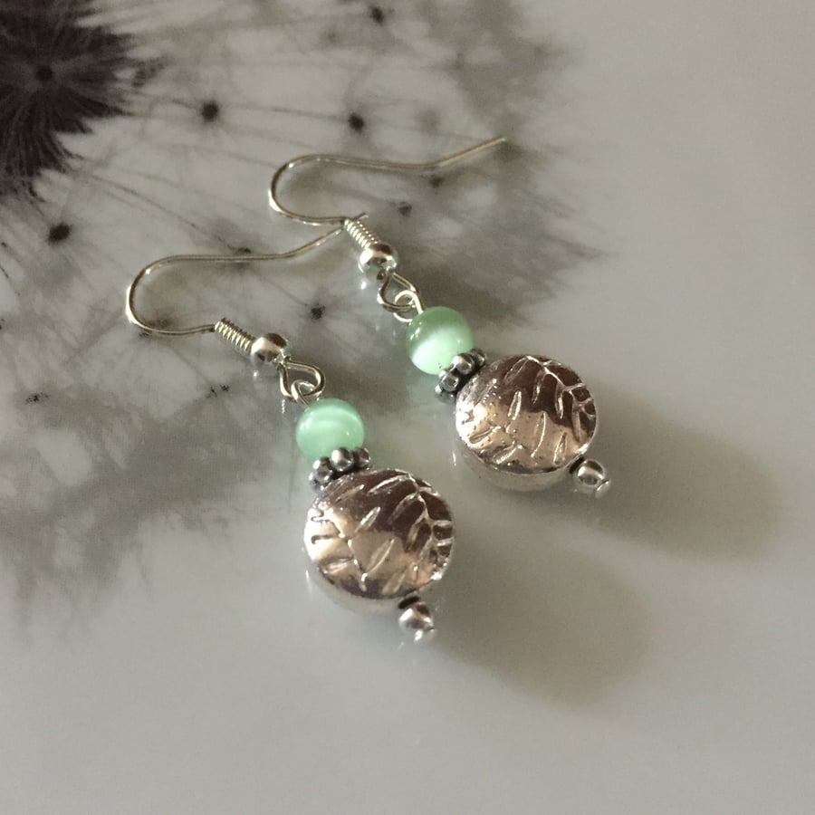Silver earrings, Green earrings, Drop earrings