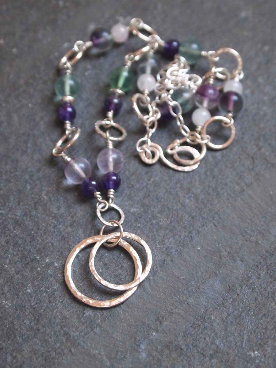Amethyst sterling silver necklace, hallmarked