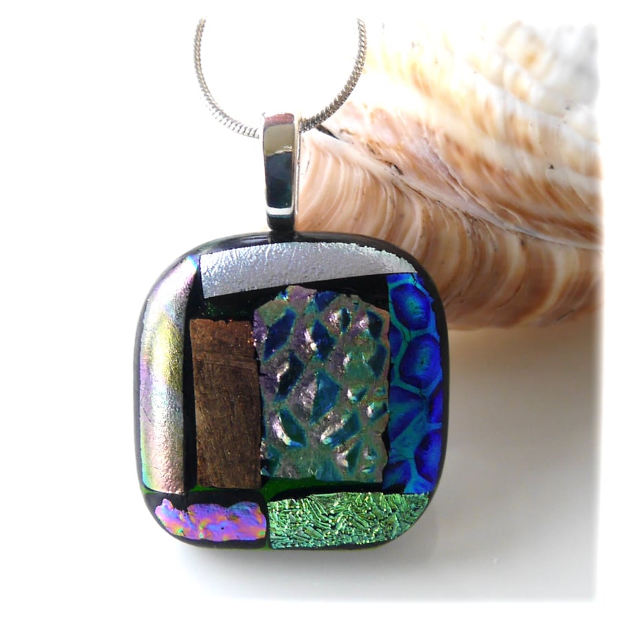 SOLD Patchwork Pendant Dichroic Glass P001 Silver plated chain