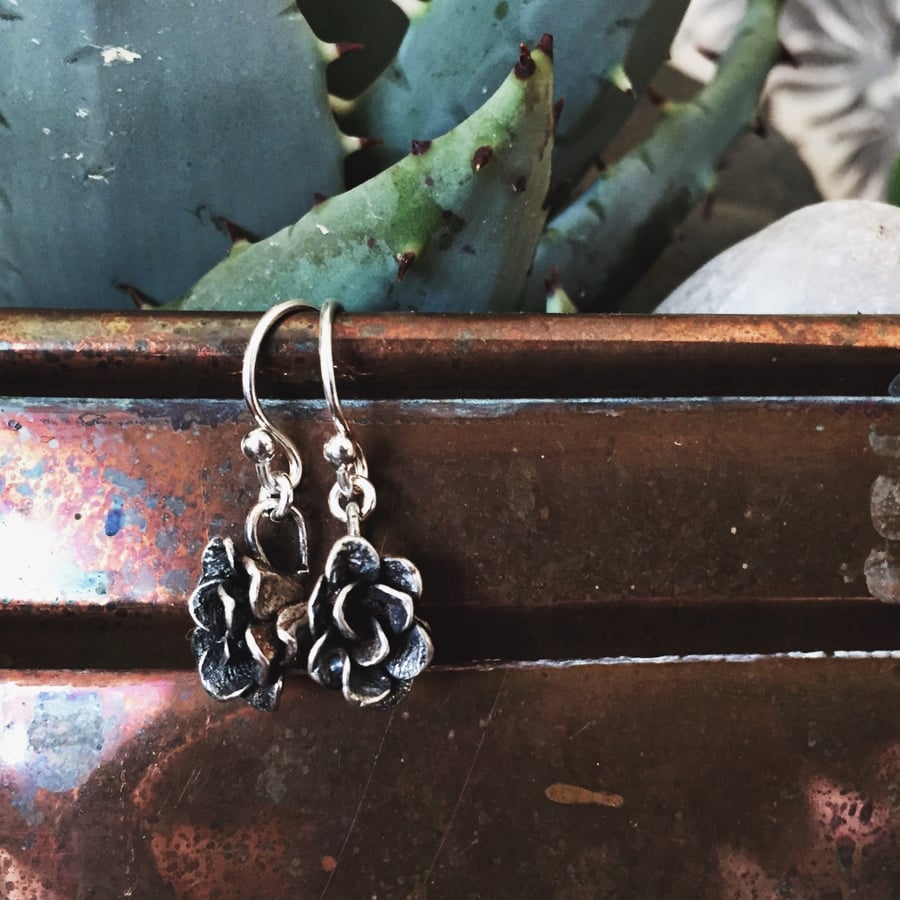 Sterling silver succulent earrings