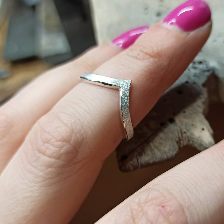 Wishbone stacking wedding ring with satin finish