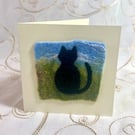 Handmade Felt Blank Card Black Cat