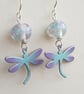 Enamel dragonfly earrings, Lilac and aqua, Insect jewellery - Image 3