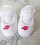 White knitted baby booties, premature, newborn baby, Mary Jane shoes