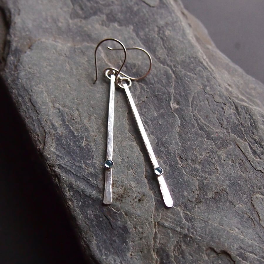 Sterling Silver Sticks and Stones Earrings with Blue Topaz