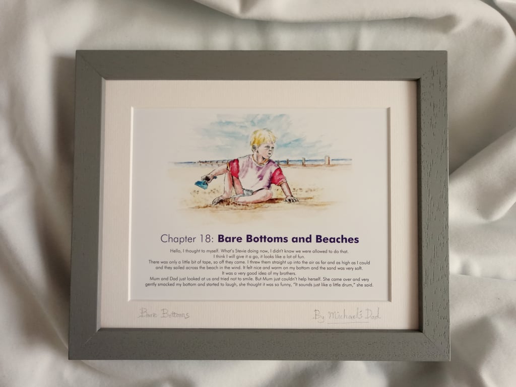 original hand painted watercolour print of child playing on Littlehampton beach