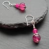 SALE Dangle Earrings With Deep Pink Agate Silver Plate