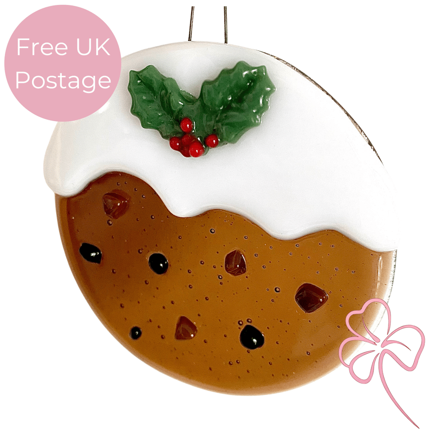 Fused Transparent Glass Christmas Pudding Hanging Decoration