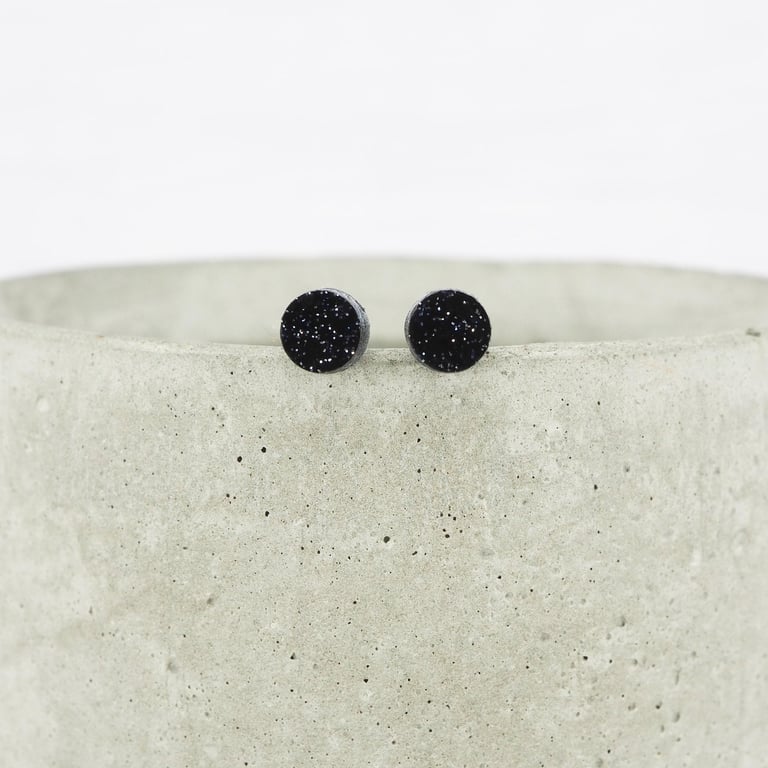 Titanium posts - Small Black glitter dot stud earrings - Delicate hypoallergenic