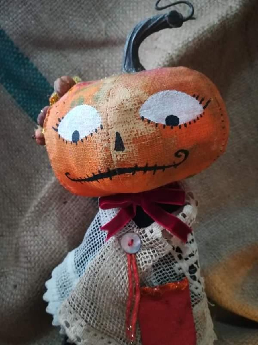 Pumpkin headed one of a kind art doll, primitive style, Halloween doll