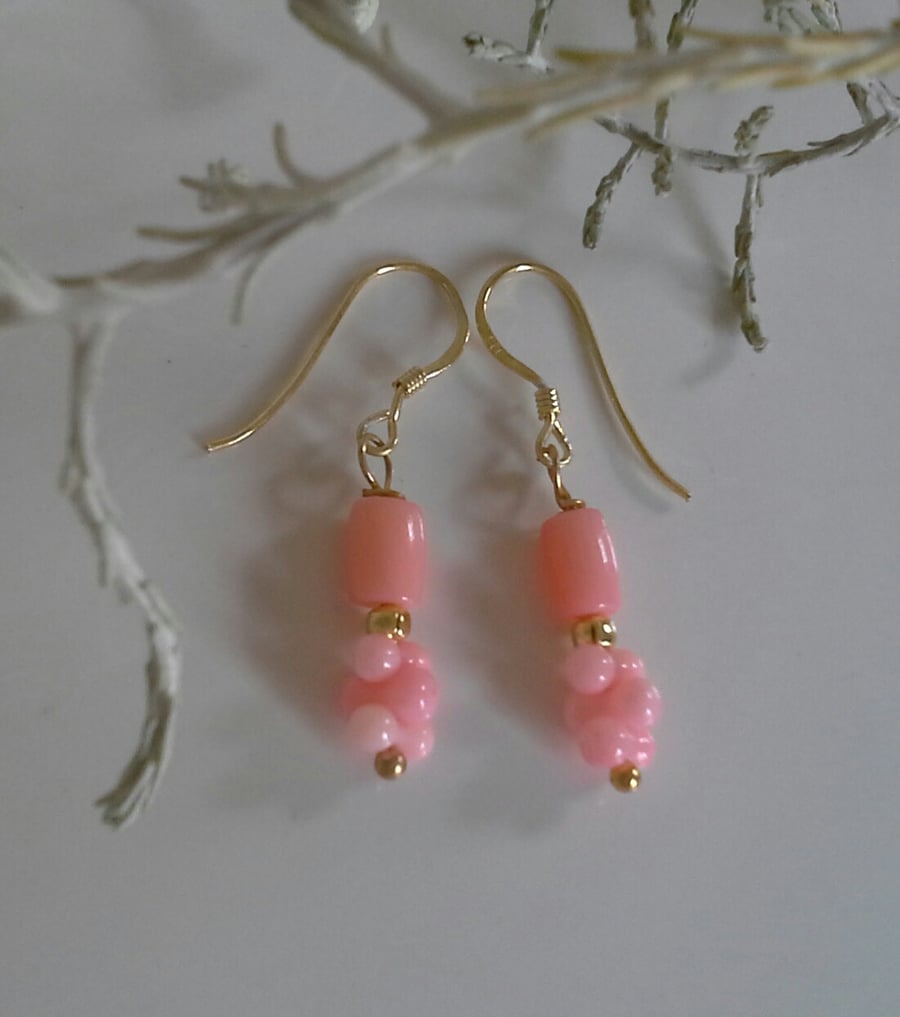 Pretty, Eco Friendly Peach Coral  Gold Vermeil Earrings