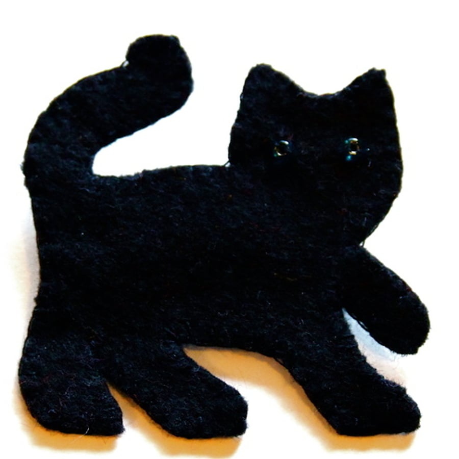 Lucky Black Cat Felt Brooch