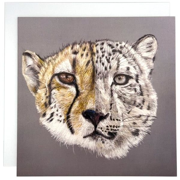 Cheetah and Snow Leopard Greeting Card – Blank Inside Big Cat Art