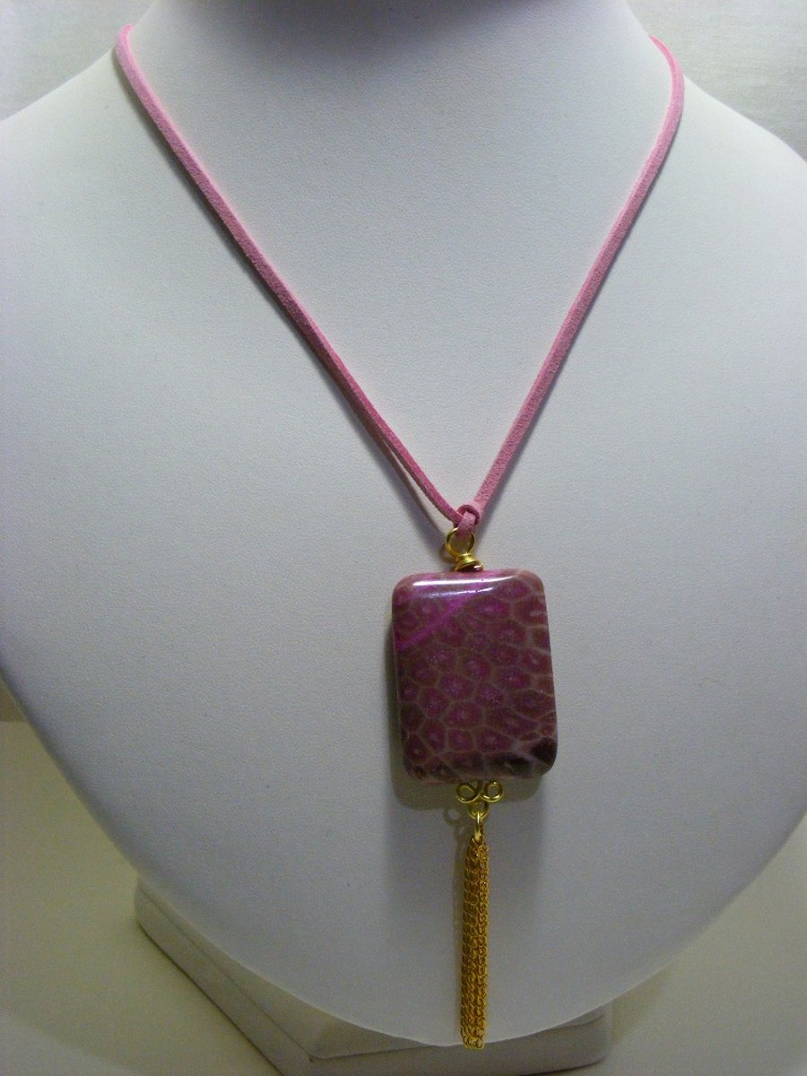 Pink Fossil Jasper Gemstone Pendant Necklace
