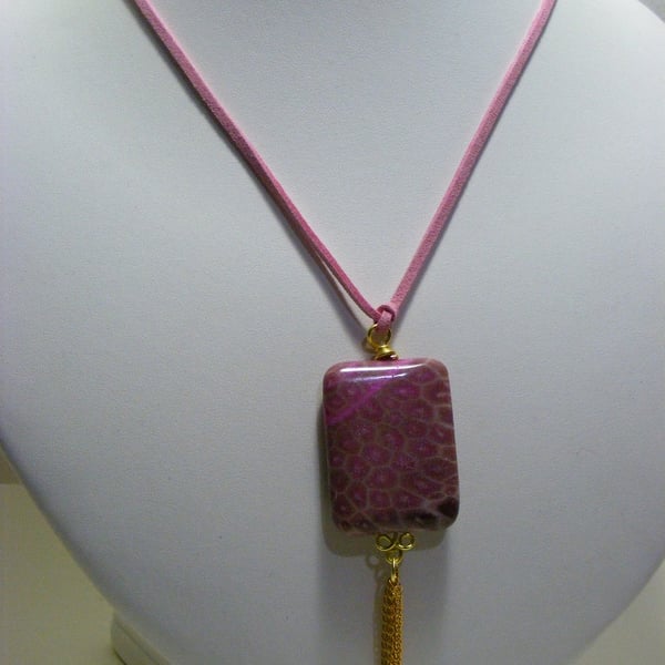 Pink Fossil Jasper Gemstone Pendant Necklace