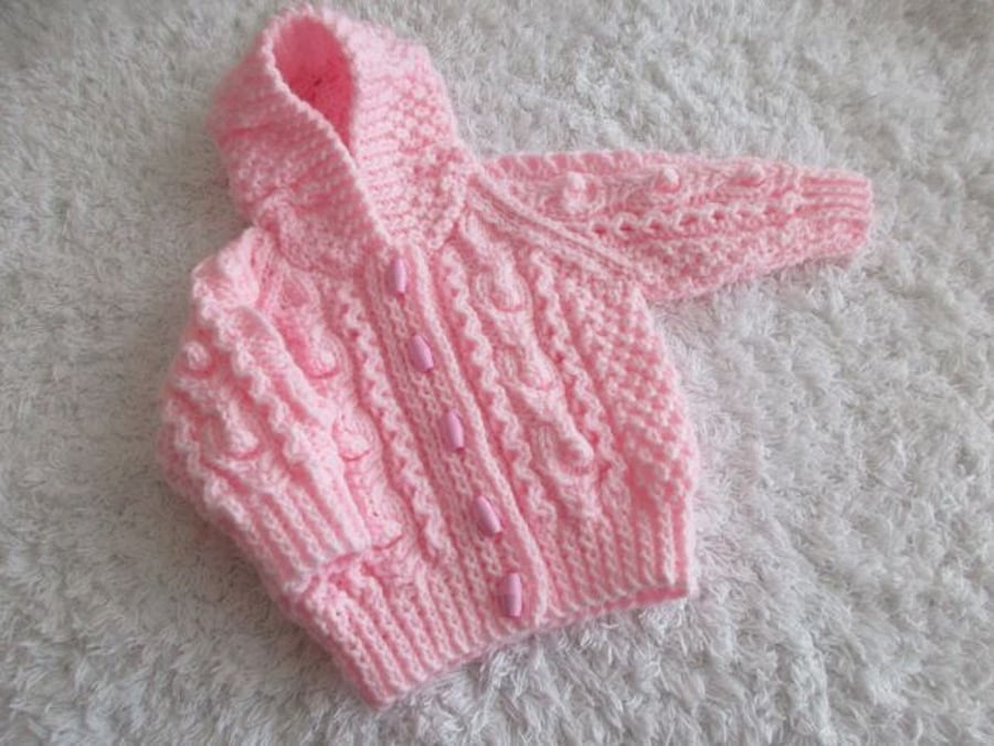 16" Pink Aran Style Jacket with Hood