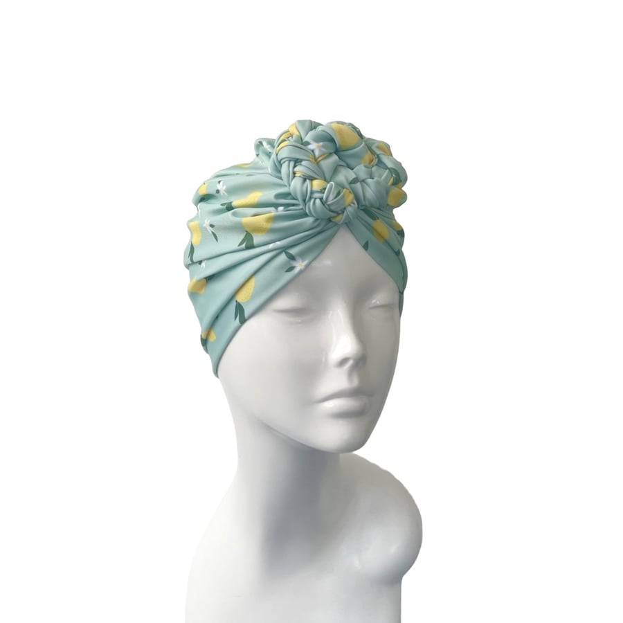 Turban Hat Green Lemon Print UPF 50 Turban Hat for Women Hair Loss Head Scarf