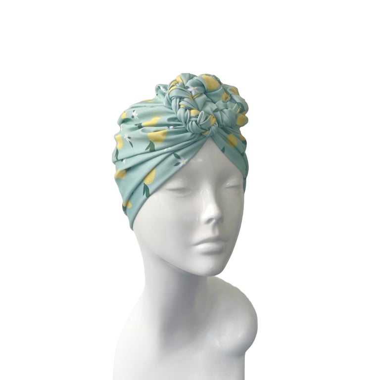 Turban Hat Green Lemon Print UPF 50 Turban Hat for Women Hair Loss Head Scarf