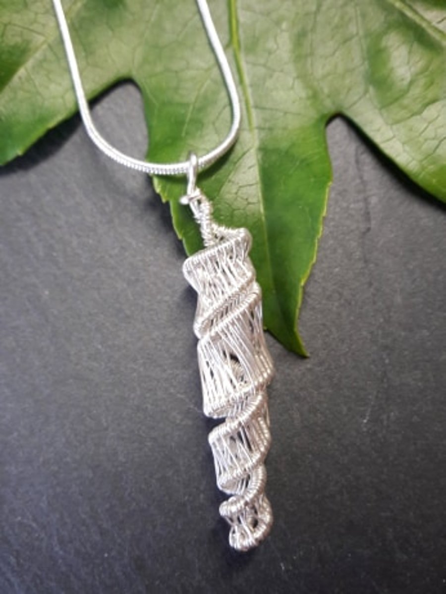 Wire wrapped shell shaped pendant -REDUCED