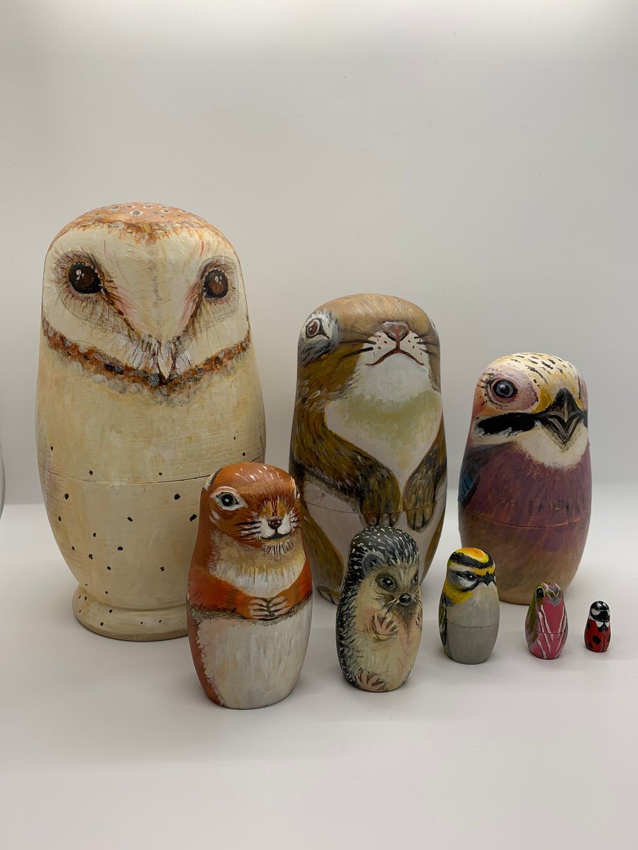 Forest and meadow, owl and friends nesting dolls