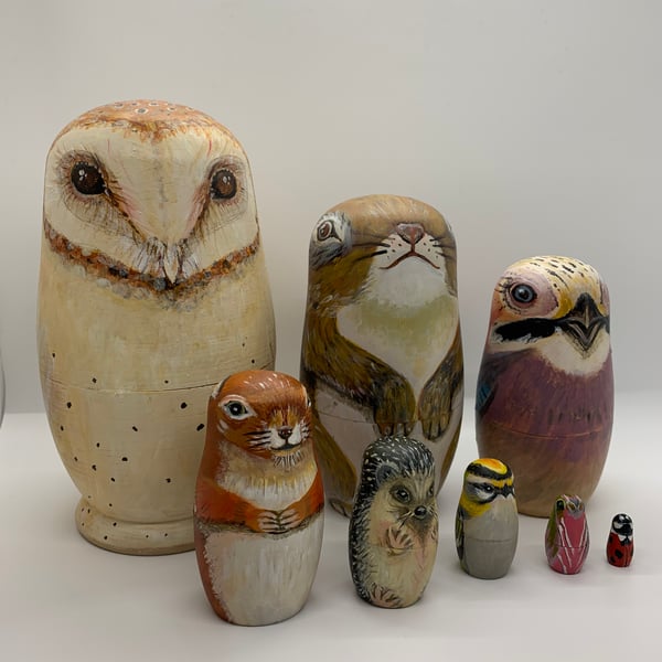 Forest and meadow, owl and friends nesting dolls