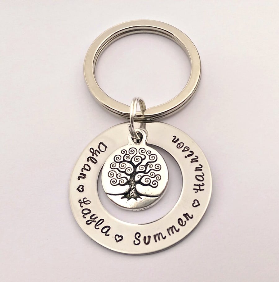 Hand Stamped personalised family tree name keyring (medium)