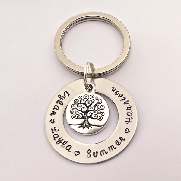 Hand Stamped personalised family tree name keyring (medium)
