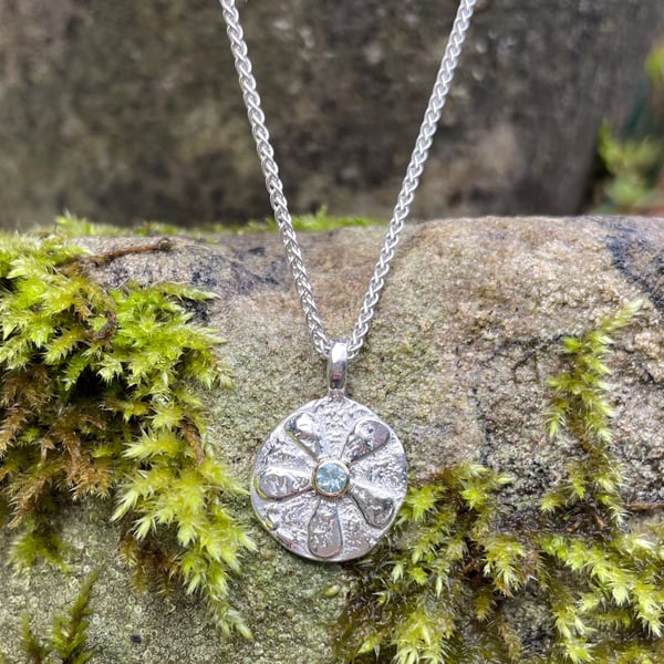 Silver and 18ct gold aquamarine Bloom pendant on chain