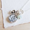 Sterling Silver Floral Art Charm Flower Charm and Green Amazonite Bead